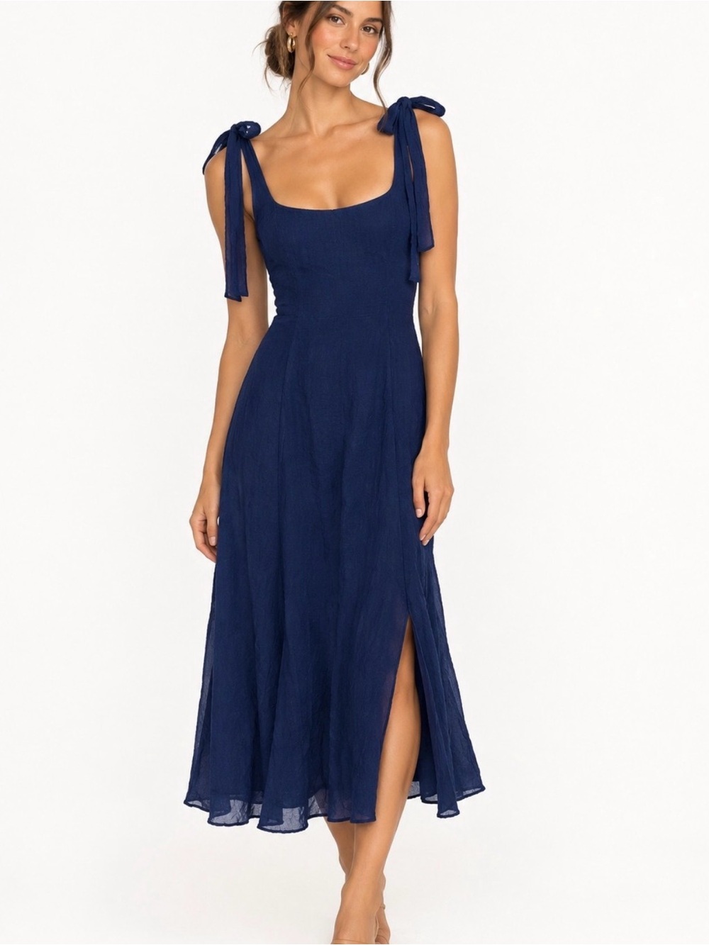 Reformation Twilight Midi Dress Women's Size 0 Tie Strap Romantic Danube Navy